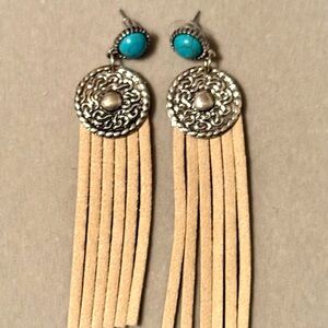 Elegant Silver and Tan Fringe Earrings